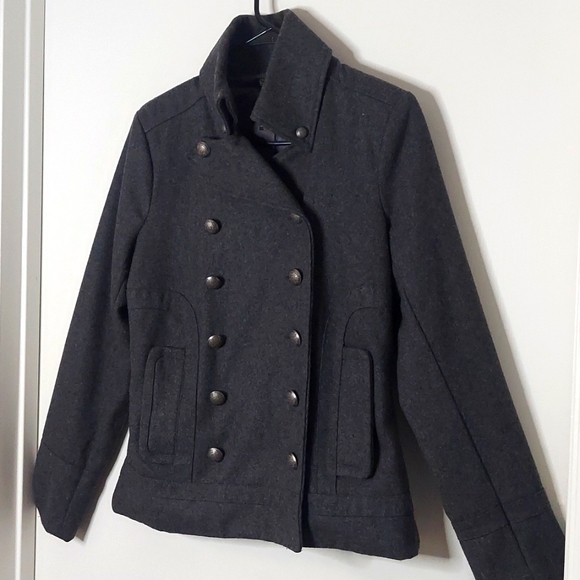 GRASS COLLECTION Women's Grey Button Up Lined Pea Coat - Picture 4 of 15